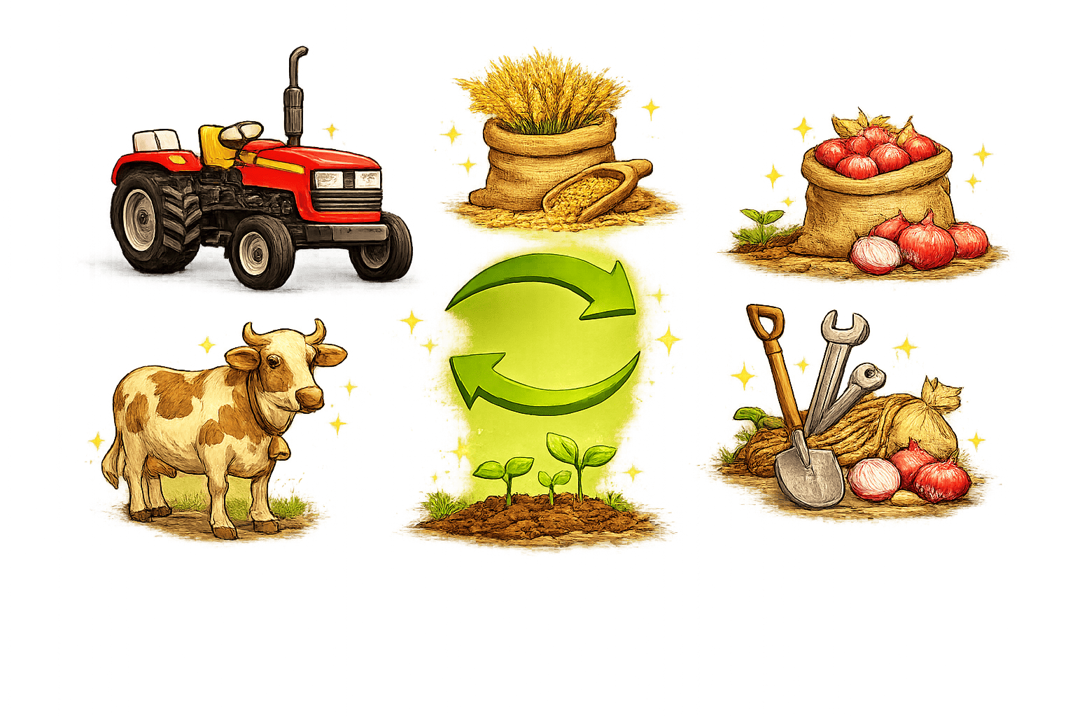 Farmers bartering tractor, tools, wheat, onions and livestock on MYHAL