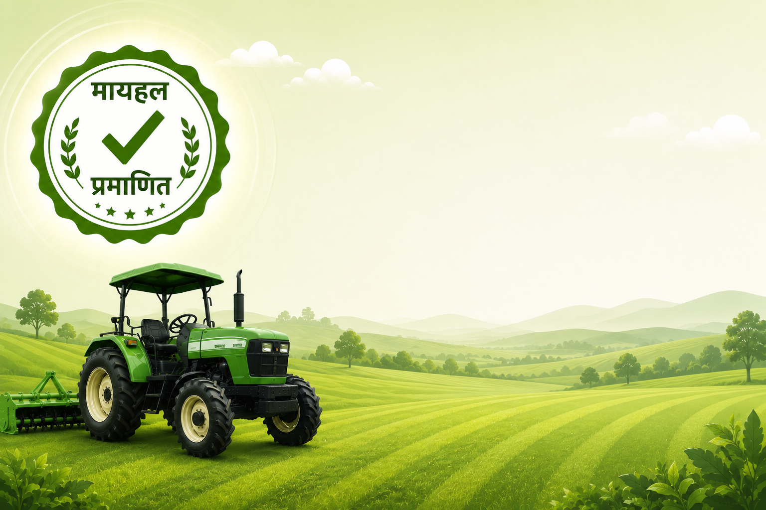 MyHal Certified badge on a certified tractor in a farm field